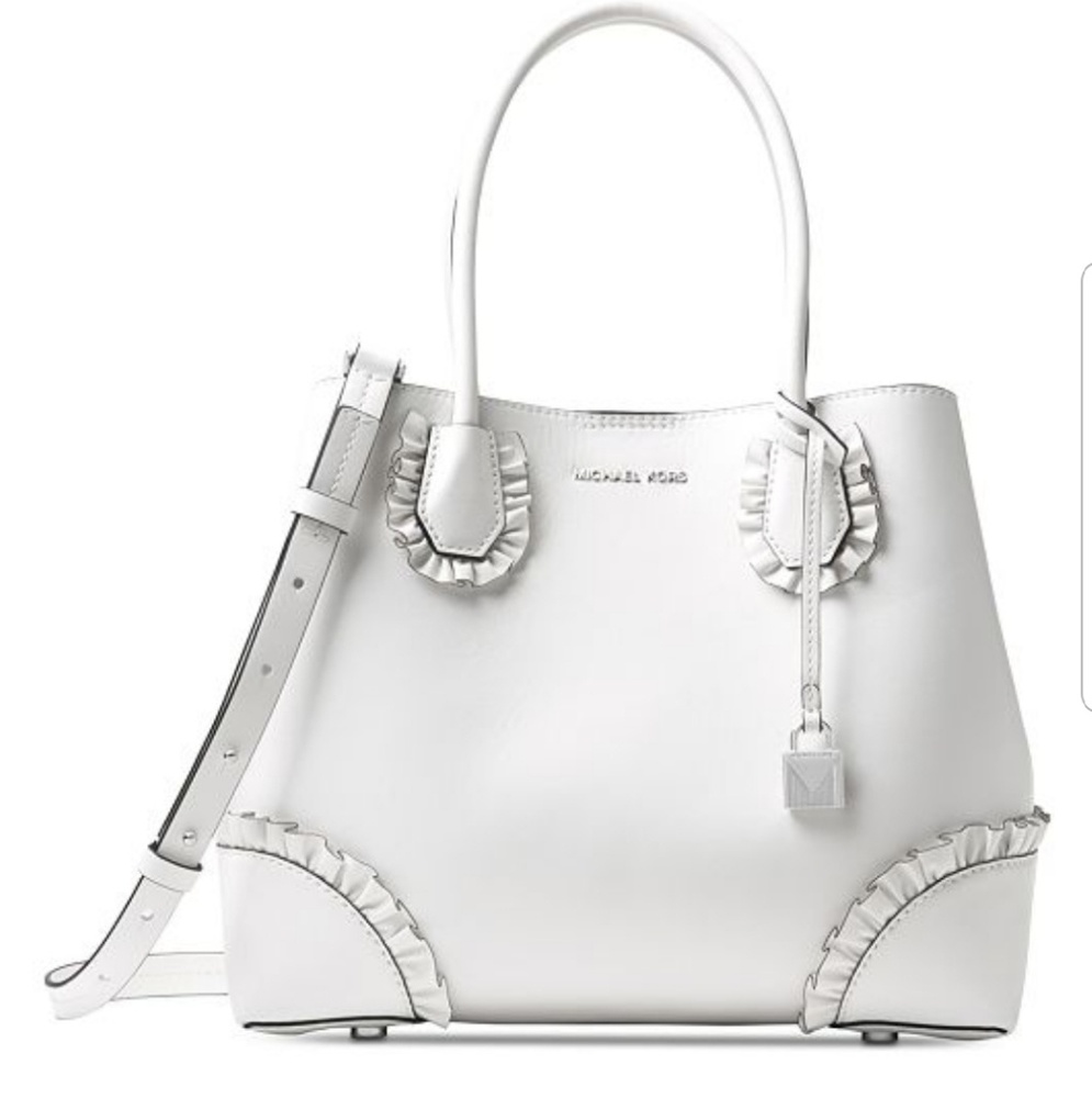 Michael Kors White Leather Ruffled Tote